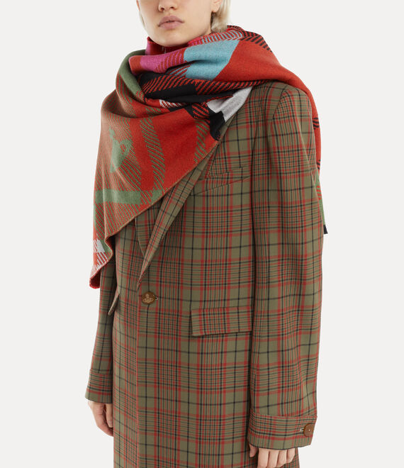 Vivienne Westwood 70x200 Woven Multi Tartan Wrap in ORANGE